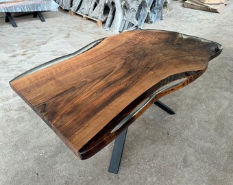 Handmade Walnut Epoxy Table: Live Edge Resin Dining Table
