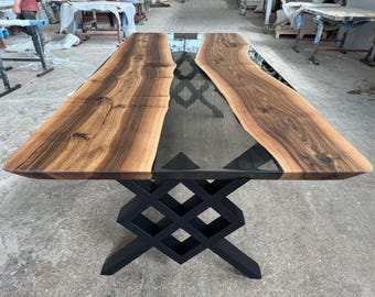 Handmade Walnut Epoxy Dining Table: Custom Resin River Table