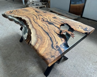 Handmade Hackberry Epoxy Table: Live Edge Resin Dining Table