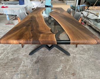Handmade Walnut Epoxy River Table: Custom Resin Dining Table