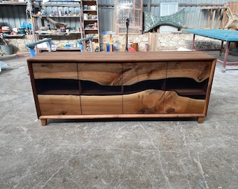 Handmade Walnut Wood & Epoxy Console: Custom TV Unit