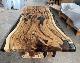 Handmade Hackberry Wood & Clear Resin Table: Epoxy Dining Table