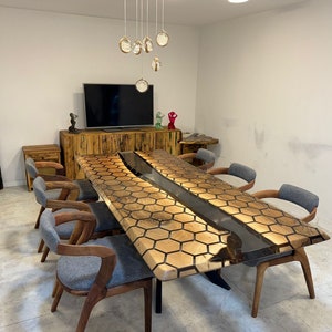Hexagon Designed Walnut Smoke Epoxy Table,Dining Table,Coffe Table