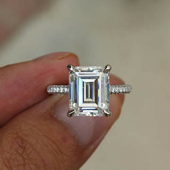 2.50ct Emerald Cut Simulated Diamond Halo Engagement Wedding | Etsy