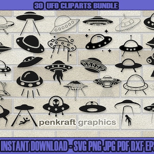 UFO SVG Clipart Bundle: Fliegende Untertassen, Alien Raumschiffe (Digitaler Download)