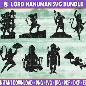 Lord Hanuman SVG-paket: Hinduiska gudar klippfiler (digital nedladdning)