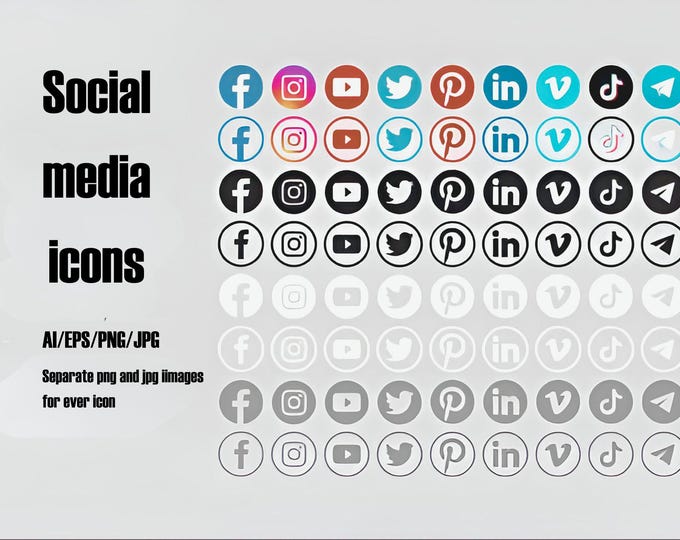 Vector Icons (svg, AI, EPS, Png, Pdf) Black & White Bundle | Social ...