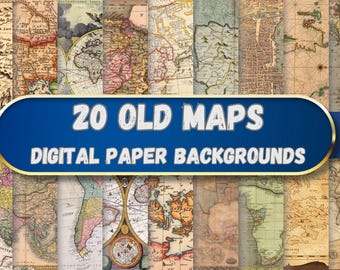Vecchie mappe su carta digitale, mondo vintage, sfondi per album (download digitale)