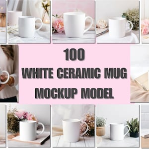 100 White Ceramic Mug Mockup Bundle: 11oz Cup (JPG, PSD)