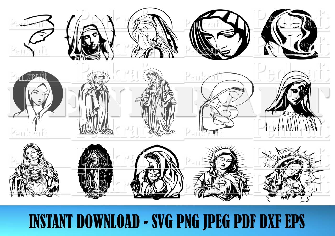 15 Virgin Mary Svg Bundle, Our Lady of Guadalupe Catholic, Clipart ...