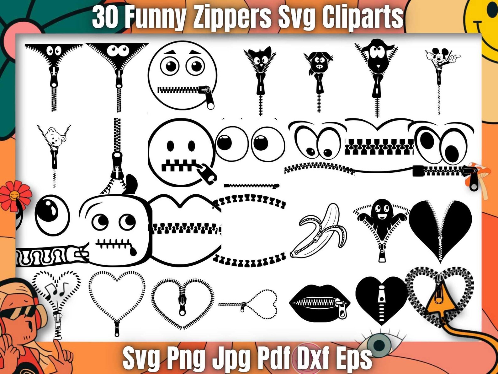 Funny Zipper Clipart Bundle: Cartoon Kawaii Style (digital Download) - Etsy