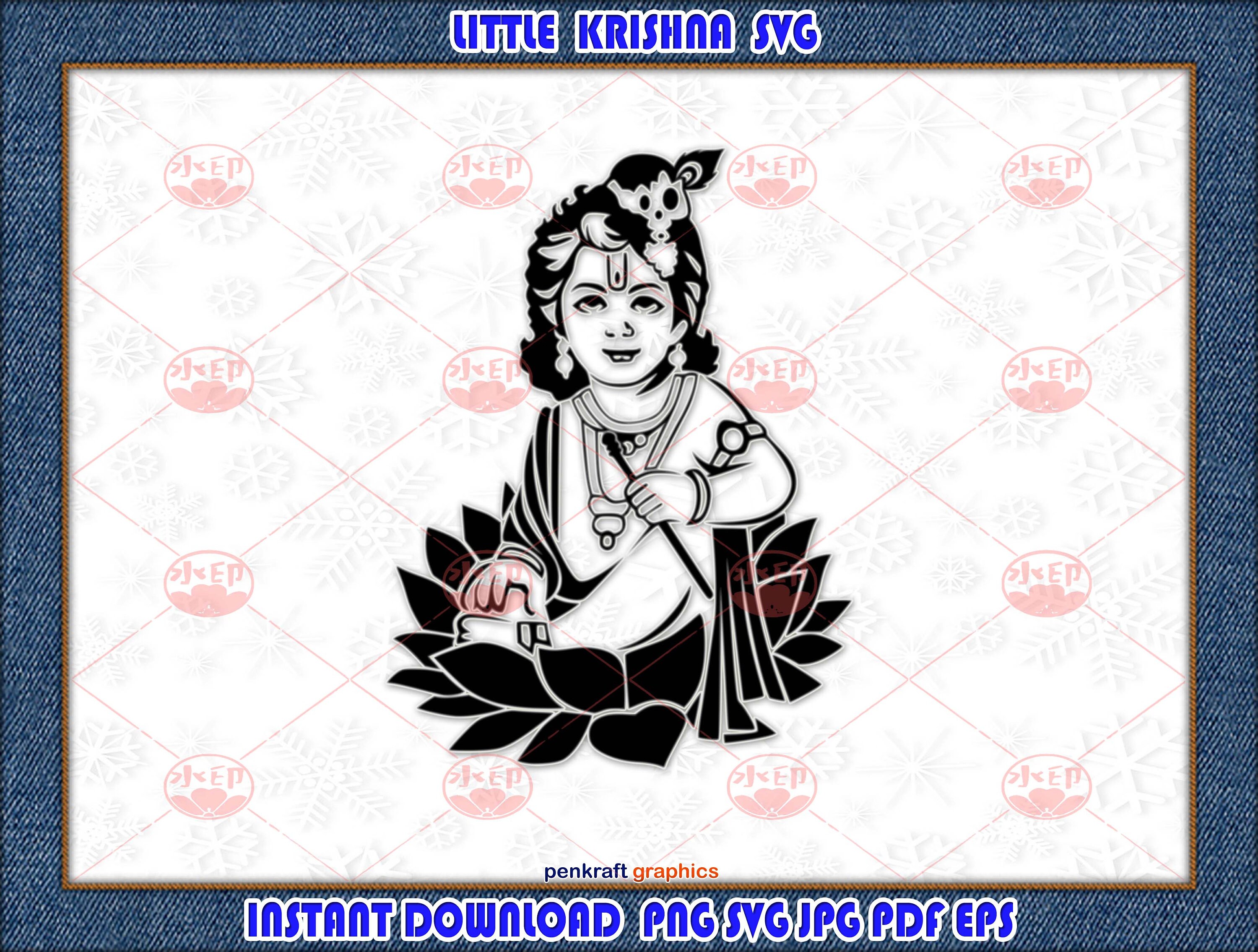 Little Krishna Svg, Lord Krishna, Indian God, Hindu God, Hindu Deity, Religious, Spritual, T-shirt Design, Silhouette, Cut file