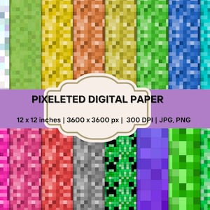 Pixel Digital Papiere, Pixelart Papiere, Mosaik-Papiere, Minecraft Digital Papier, Videospiel Digital Papiere, Planer Papiere, Scrapbook Papiere