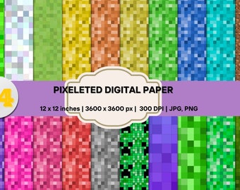 Pixel Digital Paper: Mosaic Patterns for Scrapbooking (Digital Download)
