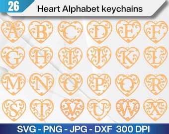 Heart Alphabet Keychain SVG Laser Cut Bundle (Digital Download)