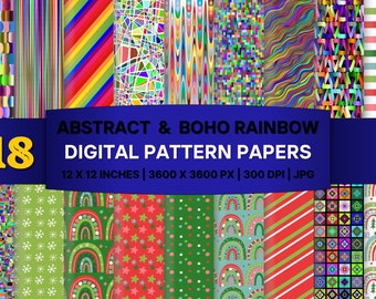 Abstract Boho Rainbow Digital Papers: Pattern Backgrounds (Digital Download)