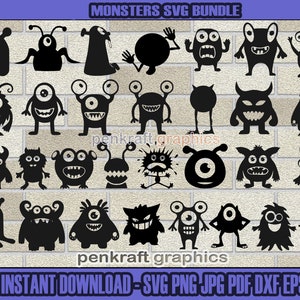 Monster Svg Bundle, Alien Monsters, Monster silhouette, Monster Head, Monster Face, Mosnter Graphics, Monster Tshirt, Decal, Stickers