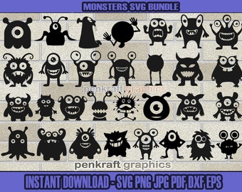 Monster Svg Bundle, Alien Monsters, Monster silhouette, Monster Head, Monster Face, Mosnter Graphics, Monster Tshirt, Decal, Stickers