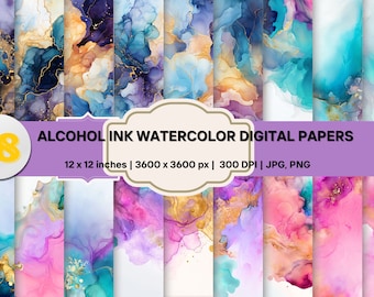 Papéis Digitais de Aquarela com Tinta Álcool: Arte com Textura Líquida (Download Digital)