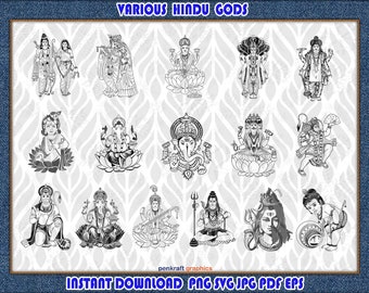 Divine Hindu Gods Svg Collection, Hindu Gods, Indian Gods, Hindu Deity, Spiritual Svg, Religious Svg, Devotional Svg