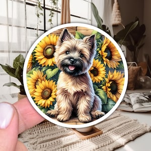 Cairn terrier avec tournesols Sticker | Sticker terrier cairn | Sticker cairn terrier | Cadeau cairn terrier | Sticker magnifique cairn terrier
