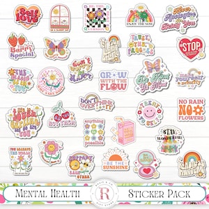 Retro Inspirational Quotes Sticker Pack | Pack of 30 Stickers | Motivational Decals | Mental Health Stickers | Retro Decals