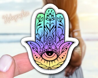 Hamsa Sticker | Rainbow Mandala Hamsa Hand | Hippie | Boho | Mandala Decal | Rainbow Hamsa Decal | Holographic