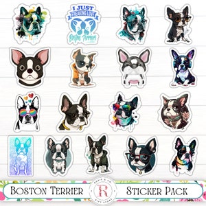 Boston Terrier Sticker Pack | Pack of 17 Stickers | Cartoon Boston Terrier Sticker | Boston Terrier Stickers