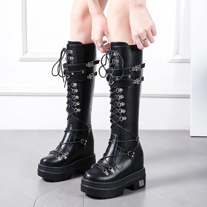 10cm Leather Platform Cosplay Moto Boots New Gothic Style Cool - Etsy