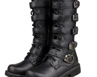 Boots Cool Combat Army Men Boots Punk Goth Biker Men Boots Leather Men Shoes High Top Casual