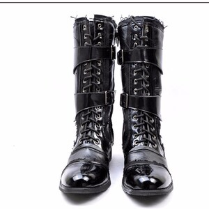 Gothic Punk Cosplay Dance Boots for Men, Mid Leg Patent Leather Short ...