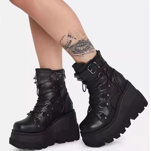 Womens High Platform Boots Fashion Rivet Goth High Heels Boot - Etsy