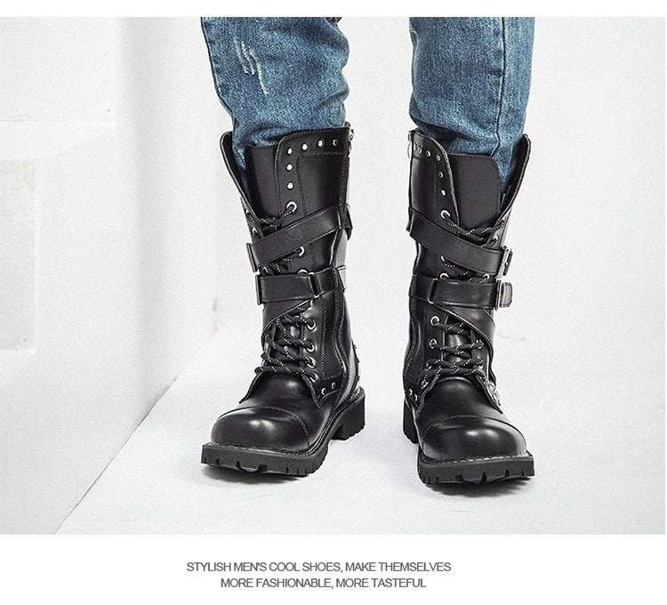 Fashion Men Motorcycle Boots Cool Men Boots Punk Goth Biker - Etsy