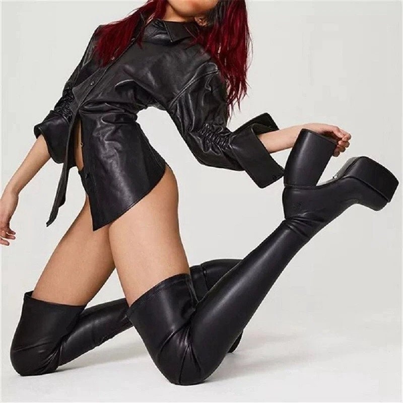 Leather Latex Boots