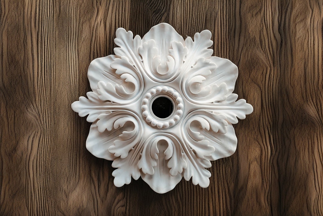 Miroir De Plafond Rosace En Plâtre Albâtre Fait Main - 60x60 Cm - Style Baroque - Neuf