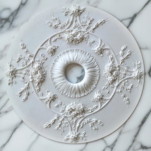 Modern gipsrosett i takkrona (65 cm): Rosor och lövdekor