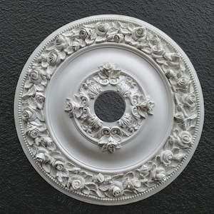 70 cm Plaster Rosette for Chandeliers and Elegant Ceiling Decorations&quot; - Realistic Rose and Flower Ceiling Medallion, 3d Carved Patterns