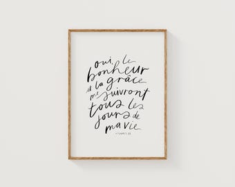 Psaumes 23 Print, French Bible Verse Poster