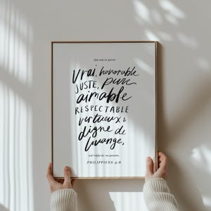 Verset biblique à imprimer français I Que tout ce qui est vrai I Philippiens 4:8 I Affiche chrétienne I Impression numérique