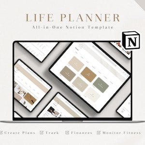 Notion Template Life Planner | Notion Dashboard, Notion Planner, All in One Notion Templates with Vision, Plan, Finance, Fitness, Nutrition