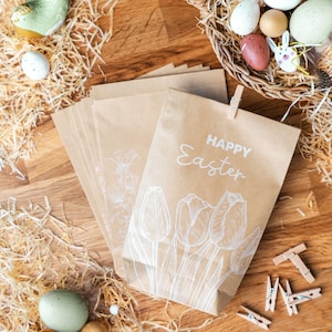 AMARI ® Set sacchetti pasquali bianchi (12 pezzi incluse clip) - sacchetti regalo per Pasqua in carta - Sacchetti pasquali di carta da riempire