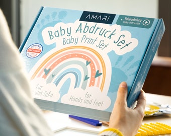 AMARI® Gipsabdruck Set Baby Hand- und Fuß – Abdruckset Baby mit Buchstaben, Zahlen und Bilderrahmen