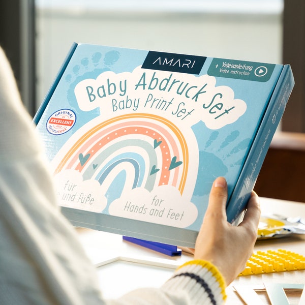 AMARI® Gipsabdruck Set Baby Hand- und Fuß – Abdruckset Baby mit Buchstaben, Zahlen und Bilderrahmen