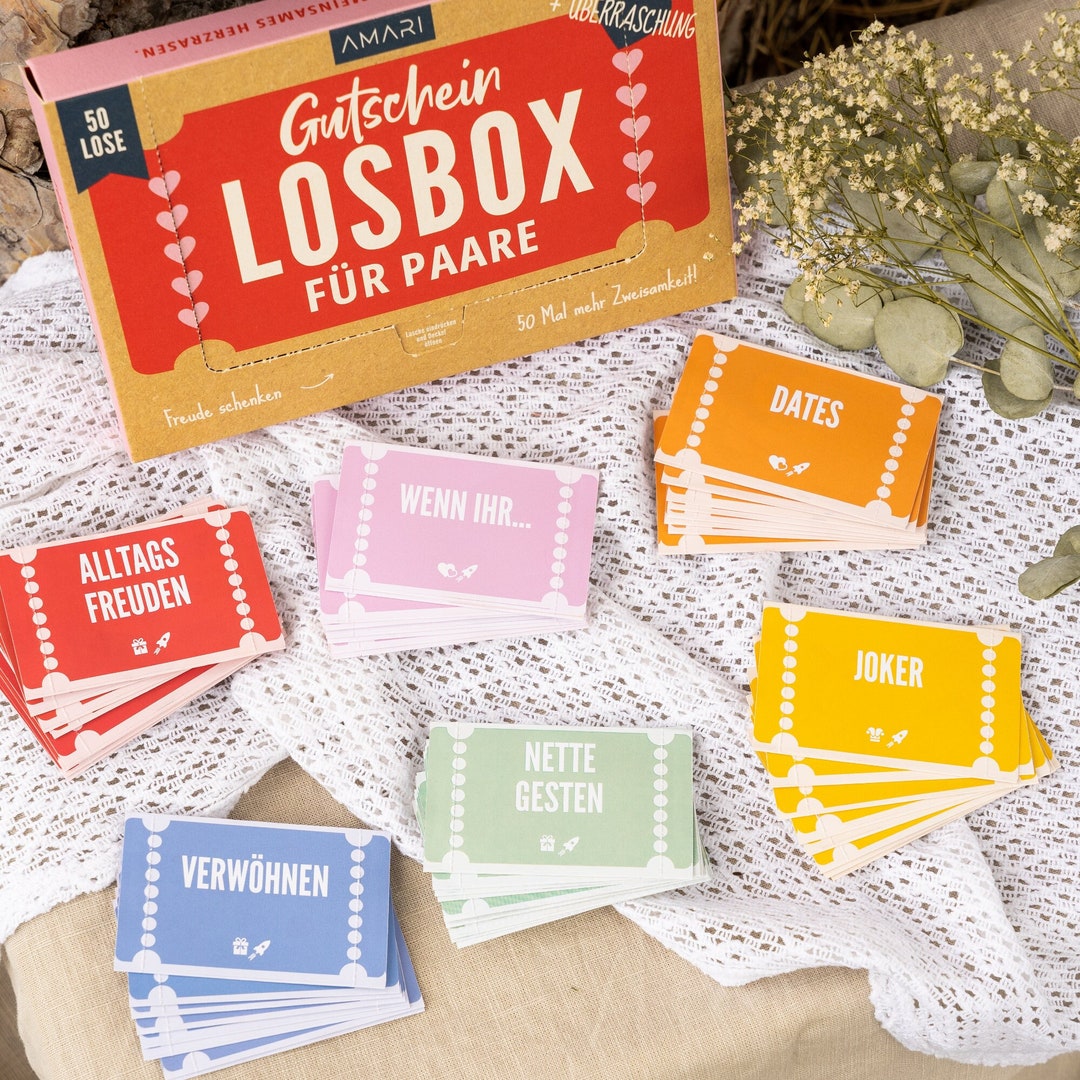 GUTSCHEINBOX für Paare 50 Gutschein Lose Verwöhnmomente & Erlebnisse zu zweit für Spaß und Liebe