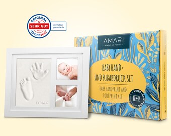 AMARI® Gipsabdruck Set Baby Hand- und Fuß – Abdruckset Baby mit Buchstaben, Zahlen und Bilderrahmen