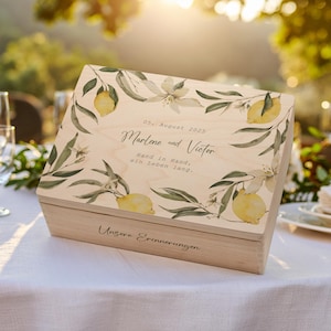 AMARI ® Personalisierte Erinnerungskiste Zitrone - mit Namen & Datum - Geschenk zur Hochzeit Hochwertige Kiste Hochzeitsgeschenke