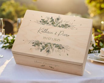 Personalized Memory Box with Botanical Design - Customized with Names & Date - High-Quality Wedding Gift Keepsake Box