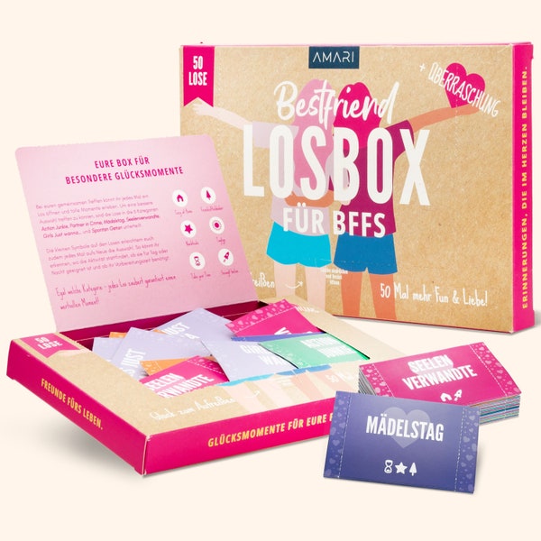 AMARI® Losbox für die Beste Freundin - Geschenk für Frauen & Mädchen - 50 Lose mit Ideen für Spaß und Entspannung