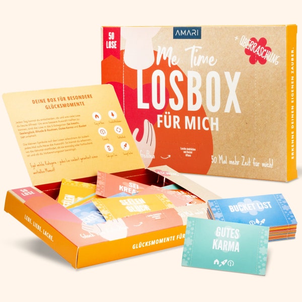 AMARI® Losbox für eine Person - Geschenk für Frauen & Mädchen - 50 Lose mit Ideen für Spaß und Entspannung als tolle Geschenkidee