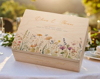 Boîte à souvenirs personnalisée au motif botanique - Personnalisée avec noms et date - Cadeau de mariage de haute qualité